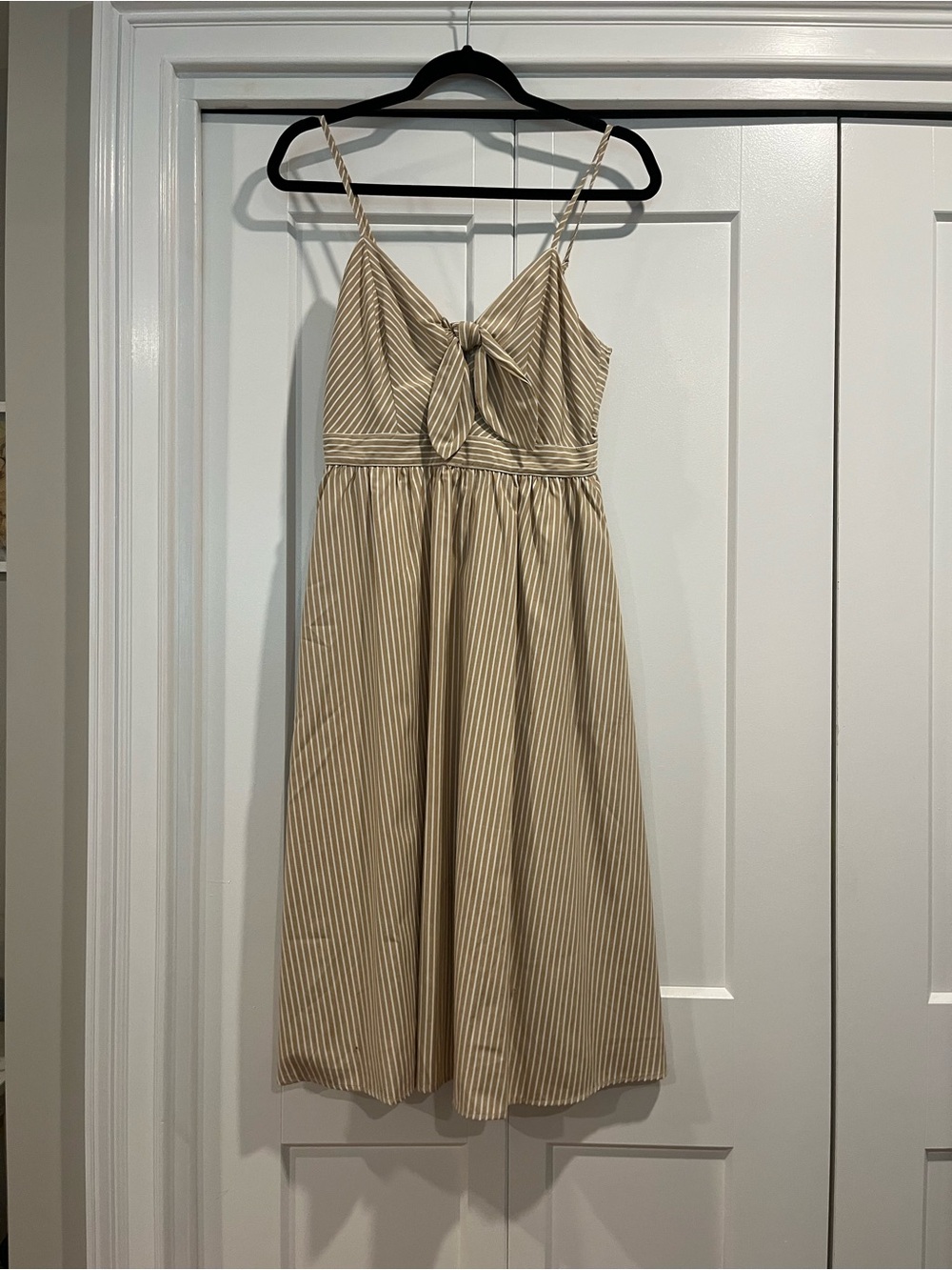 Lulu's Beige Striped Tie-Front Midi Sundress